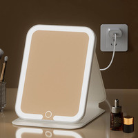 Miroir de maquillage lumineux pliable rechargeable de voyage à prix bas, finition argentée, miroir de table à LED