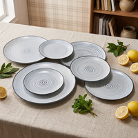 Ensemble d'assiettes à dîner en céramique ST Modern Cream Base Blue Spiral Line On-Glaze, plats ronds, bols, pour la maison, le restaurant, l'hôtel, résistant aux éclats