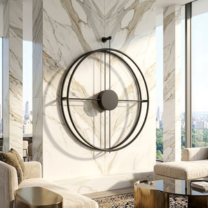 Minimalist <b>Oversized</b> Round Metal <b>Wall</b> <b>Clock</b> Quartz Analog Hanging <b>Clock</b> for Living Room Abstract Geometric Design - Product Image 1