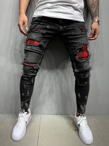 <span class=keywords><strong>Jeans</strong></span> da Uomo alla Moda Strappati con Buchi Cerniera e Vernice <span class=keywords><strong>Pantaloni</strong></span> <span class=keywords><strong>Lunghi</strong></span> Slim Stretch a Matita Stile Europeo Casual - Product Image 3