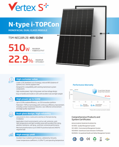 แผงเซลล์แสงอาทิตย์ชนิดโมโน S + รถไฟแผงเซลล์แสงอาทิตย์490W 500W 510W Topcon โมดูล PV ชนิด N 485-510W S 500W - Product Image 2