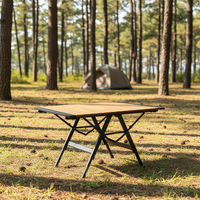 Table pliante moderne d'extérieur en alliage d'aluminium à grain de bois, réglable en hauteur, avec mécanisme à bille réglable, mobilier d'extérieur