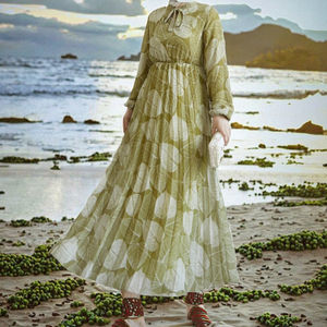 100% Polyester Casual Plus Size Summer/Winter Floral Design Pleated Button <b>Muslim</b> <b>Women</b> Abaya Modest <b>Dress</b> - Product Image 3