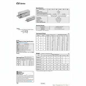 Modèle de cylindre à montage libre SMC Pneumatics CU32-40D - Product Image 1