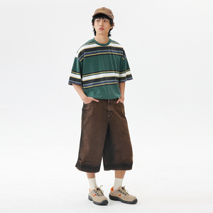 <span class=keywords><strong>T</strong></span>-<span class=keywords><strong>shirt</strong></span> décontracté pour <span class=keywords><strong>homme</strong></span> en coton 100% vintage lavé, à rayures <span class=keywords><strong>camouflage</strong></span>, à manches courtes, imprimé tendance, ample et polyvalent - Product Image 4