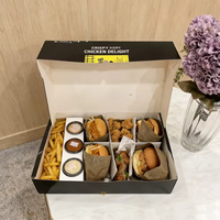 Boîte à compartiments personnalisée éco-responsable pour mini-smash burger avec coupelle à sauce, emballage pour poulet frit, wraps et frites, pour restauration rapide