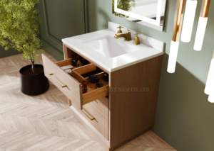 Tocador de baño de madera de estilo americano de alta calidad con encimera de mármol para hotel - Product Image 6