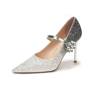 Zapatos de Novia con Tacón de Aguja y Punta Puntiaguda, con Decoración Floral, Zapatos de Tacón Alto para Mujer, Acabado Brillante Plateado - Product Image 5
