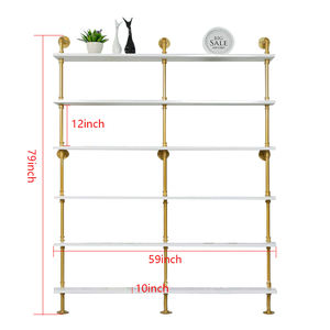 현대 산업 금 파이프 나무 판자 책장 유행 벽걸이 형 금속 파이프 부동 안정 선반 책장 금속 선반 - Product Image 6