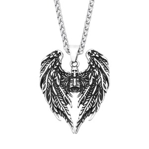 yunnique Collier pour homme en acier inoxydable avec pendentif aile de crâne viking foncé, cadeau - Product Image 5