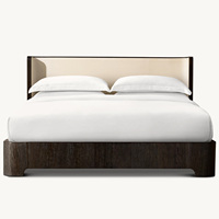 Lit en bois massif de style américain moderne Rhoohill, personnalisable, en olivier recyclé, de haute qualité, taille Queen, lit King