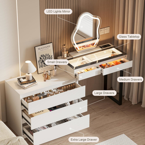Factory Direct Glass Top Makeup <b>Vanity</b> Dressing <b>Tables</b> with LED Lights Cloud-Shaped Mirror and Charging Station - Product Image 2