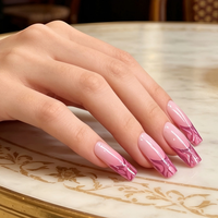 Ongles carrés press-on en PMMA rose brillant ombré avec accents chromés métalliques rose, qualité salon pour femmes