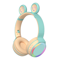 Casque Jackkay ME-21 Casque sans fil Macaron Casque de jeu avec carte TF Oreille d'ours Casque pour enfants