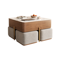 Table basse télescopique en bois de luxe léger avec panneau rocheux, mobilier de salon moderne et minimaliste 3116