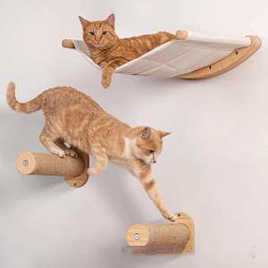 Sistema Interactivo de Enriquecimiento <span class=keywords><strong>para</strong></span> Mascotas: Hamaca Acolchada <span class=keywords><strong>para</strong></span> Gatos con Estructura de Madera Natural y Escalones de Cuerda <span class=keywords><strong>para</strong></span> que los Gatos Activos se Suban, se Escondan y se Siervan la siesta - Product Image 1