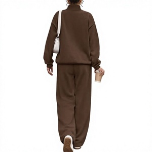 Ensemble de survêtement unisexe pour bébé/tout-petit, marron, avec fermeture éclair intégrale, rayures blanches, coupe décontractée, sweat-shirt et pantalon, vêtements d'automne, 100% polyester - Product Image 3