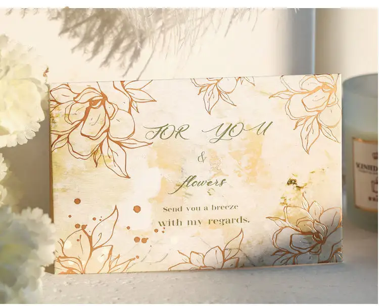 Venta al por mayor de tarjetas de felicitación de negocios en relieve lámina de oro personalizadas con sobres para promociones corporativas