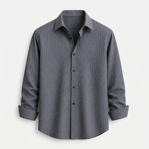 Chemise décontractée en flanelle unie pour homme, manches longues, col rabattu, bouton unique, infroissable, en coton tissé et fibre de bambou, idéale pour l'été - Product Image 2