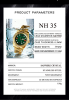 Montre automatique OEM avec logo personnalisé, mouvement japonais NH35, cadran à aiguilles en cristal de saphir, étanche 100 m, pour hommes, avec jeu de cartes
