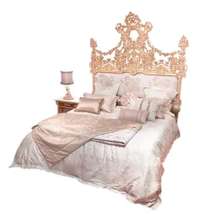 אימפריה אירופאי חדר שינה ריהוט יד מגולפת עץ קומותיים בד טירה זהב קלאסי מלכותי מלך מיטה