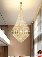 Lustre en cristal doré à dimensions personnalisables, éclairage avec interrupteur, luminaire pour hall d'entrée, plafond haut, 220V