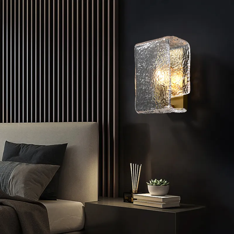 Modern Simple Style Water Ripple Glass Wall lamp Nordic Brass Copper Led Wall Light Beside Lamp Wall Sconce Bedroom Light