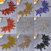 JHD134 Patchs en strass 3D en forme de feuille, couleur or rose, à coudre pour robes de bal