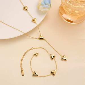 Fashion <b>Love</b>-themed Stainless Steel Jewelry Bracelet Electroplated with 18K Gold. Multiple Heart-shaped Pendant Bracelet. - Product Image 4
