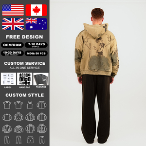 Sweat à capuche zippé pour homme KingSen OEM, imprimé numérique brodé, respirant, effet vieilli, polaire épais, hiver, vintage, hip-hop - Product Image 2