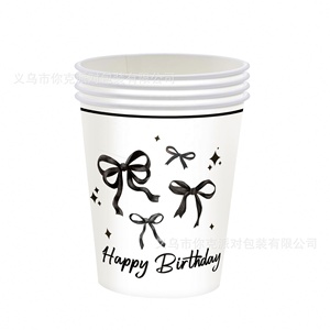Ensemble de vaisselle jetable en <span class=keywords><strong>papier</strong></span> avec nœuds noirs, thème fête, assiettes, gobelets, <span class=keywords><strong>serviettes</strong></span>, pour anniversaire d'enfants, fêtes, vente chaude - Product Image 4