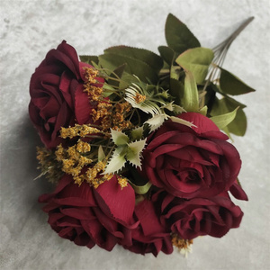 IFG bordeaux rose fleurs artificielles 8 têtes roses bouquet fleur artificielle - Product Image 3