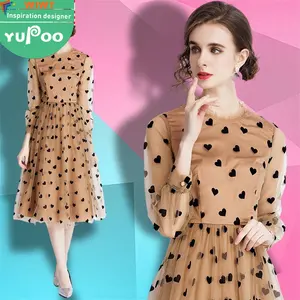 2024 arrivals new apparel ladies clothing whole fungus lace stand-up collar love fashion casual printed mesh dresses women