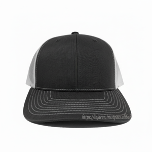 Chapeaux de camionneur de sport en denim/toile de haute qualité Tissu OEM à bas quantité minimale de commande à la mode en maille anthracite/blanc personnalisé - Product Image 1