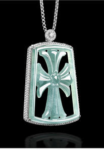 Forever Star D1118 Natural Jade Feicui Blue Water Crozier <b>Cross</b> S925 <b>Silver</b> High-End Classic Graduation <b>Necklace</b> Set Pendant - Product Image 2