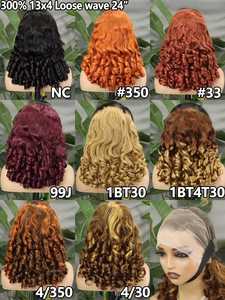 Perruque à ondulations lâches avec dentelle frontale 13x4 de 24 pouces |   Cheveux <span class=keywords><strong>vierges</strong></span> brésiliens bruts |   Cheveux 100% humains et plusieurs couleurs - Product Image 2