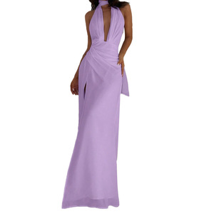 2025 verano playa vacaciones dulce vestido sin mangas cuello en V profundo espalda descubierta abertura alta Sexy vestido largo - Product Image 6