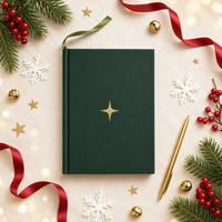 Carnet personnalisé en tissu vert or avec motif étoile forestière A5, 80 feuilles, cadeau d'entreprise pour Noël