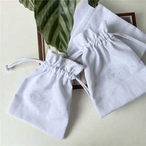 Chuanghua Custom Luxury Linen Dust Bag with Embroidered Logo White Drawstring Pouch Jewelry Linen Bags - Product Image 5