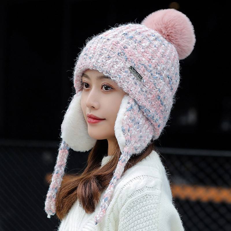 Women's Winter Warm Hat Trendy Chunky Oversized Winter Hats Printed Faux  Fur Pom Knitted Beanies