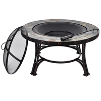 Table de brasero ronde d'extérieur SEJR de 24 pouces en mosaïque avec grilles de barbecue en ardoise
