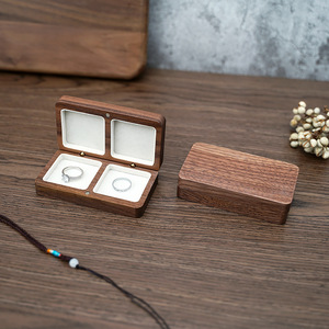 Portable Double Rectangle Walnut Wood Jewelry Storage Box Eco-Friendly Wedding Ring Earring Organizer Wood Crafts Wall Signs