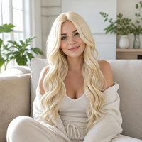 Perruque synthétique Lace Front Blond Platine Longue Ondulée Densité Moyenne 200% Résistante à la Chaleur Raie Centrale Prête à l'Expédition