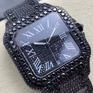 Reloj de Lujo para Hombre, Diseño Personalizado, Fabricación Directa de Fábrica, Totalmente Negro, Moissanita, Acero Inoxidable, Sumergible, Analógico, para Negocios - Product Image 4