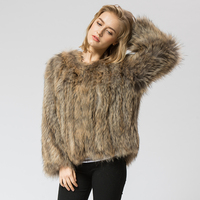 Manteau en fourrure de raton laveur véritable tricoté Pudi CR035, veste, pardessus, manteau en fourrure véritable de haute qualité pour femmes, chaud