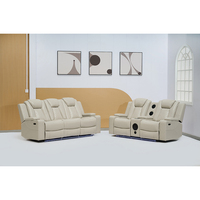 Ensemble de canapés inclinables électriques de luxe 2026 en cuir synthétique beige, design moderne, multifonctionnel avec haut-parleurs et LED, pour salon en bois