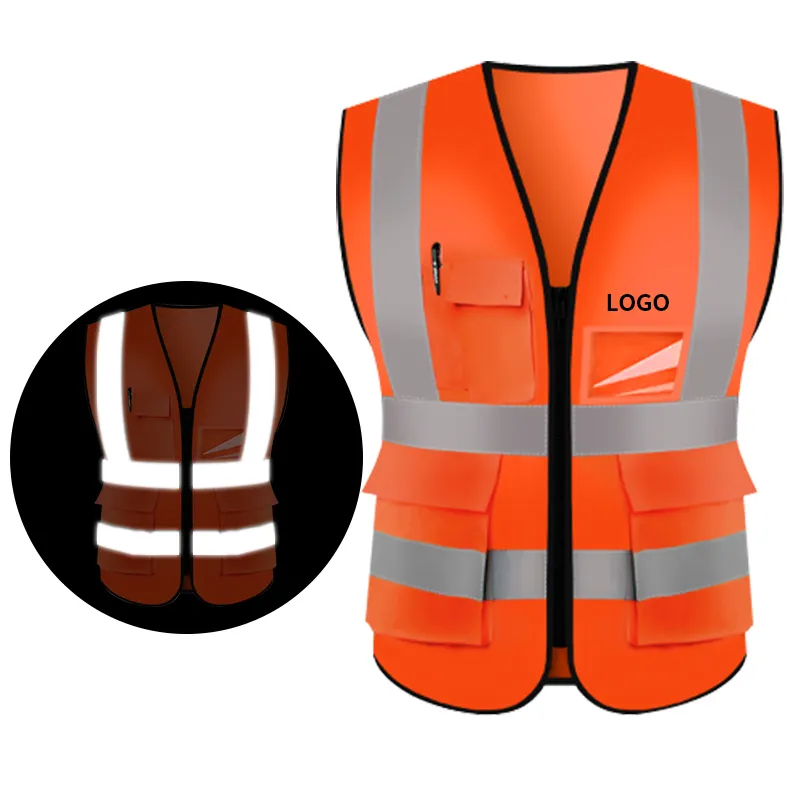 Üretici fiyat CE sertifikalı mühendis güvenlik üniformaları yüksek Viz trafik yol yapımı LOGO ile yansıtıcı güvenlik yelek