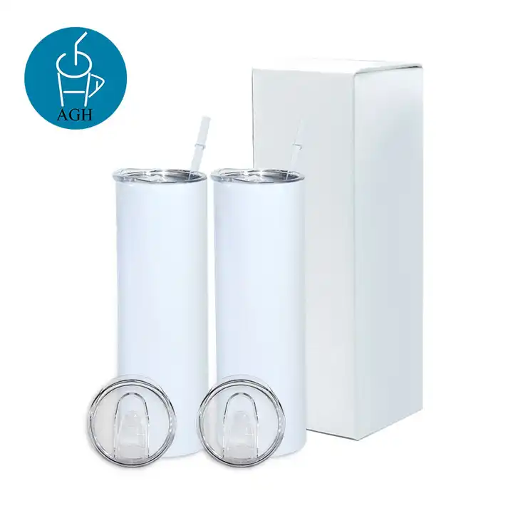 20oz Sublimation Tumbler Blank Skinny Non Tapered Insulated 25 Pcs  Wholesale Pack With Shrink Wrap, Straw, Rubber Bottom FREE Shipping 