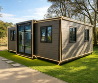 Maison conteneur préfabriquée extensible à grain de bois, directement d'usine, avec éclairage LED, pour usage en ADU, resort ou glamping en extérieur
