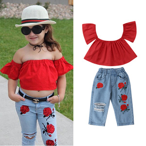 Conjunto de Pantalones Vaqueros Casuales de Verano para Bebés Niñas con Flores, Ropa de Vacaciones al por Mayor - Product Image 2